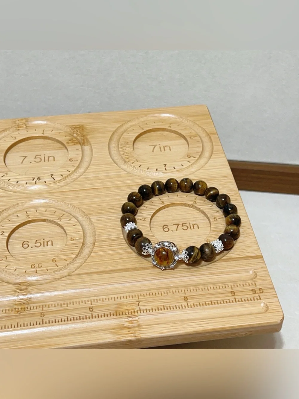 Handmade Flower Amber Charm Handmade Natural Tiger Eye Stone Bead Bracelet 9mm